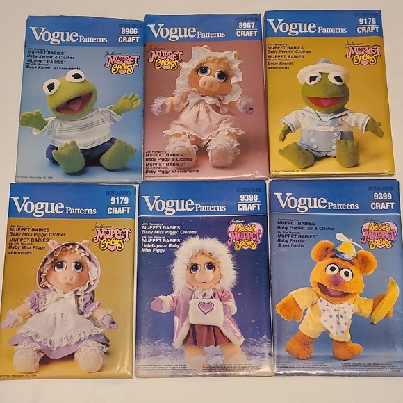 Vogue Other - Muppet Babies Vogue Sewing Patterns 6, Uncut Kermit Miss Piggy Fozzie Jim Henson